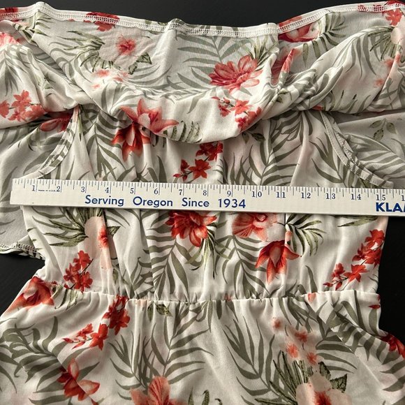 Siren Lily Maternity‎ Blouse Top Off Shoulder Floral Sheer Ruffled Neckline Sz M - Picture 9 of 15